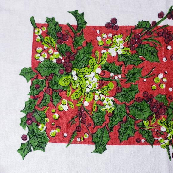 VTG Cannon Holly & Mistletoe Kitchen Dish Hand Tea Towel USA Christmas Holiday - Picture 3 of 7